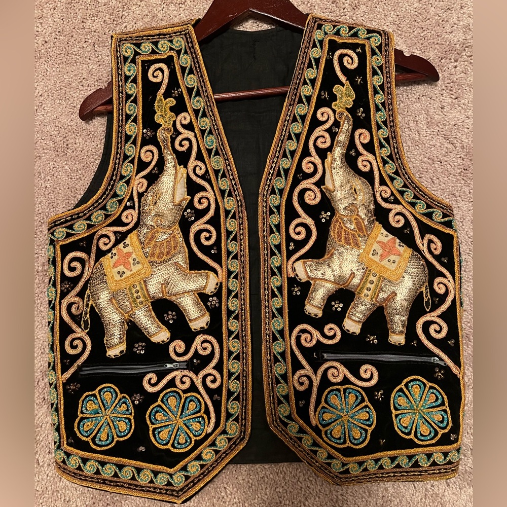 Black velvet vintage bohemian elephant vest